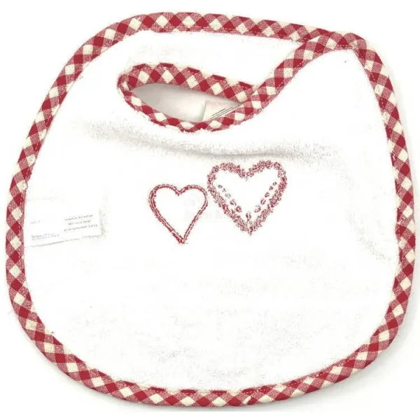 Bavoir bébé Alsacien Brodé Coeurs et Vichy rouge