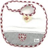 Bavoir bébé Alsacien Brodé Coeurs avec dentelles et Vichy