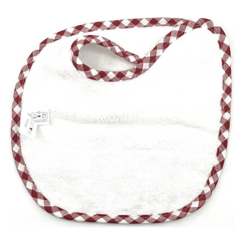 Alsatian Embroidered Baby Bib with Hearts, Lace and Vichy