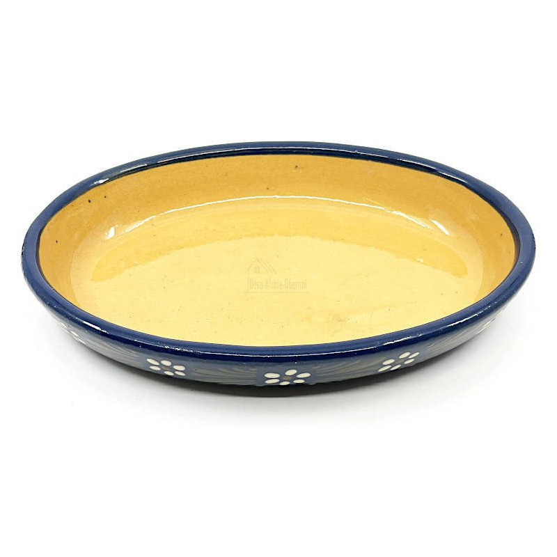 Oval Blue Soufflenheim Dish Daisy 30 cm