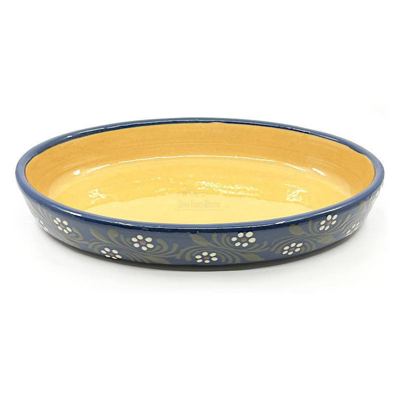 Oval Blue Soufflenheim Dish Daisy 40 cm