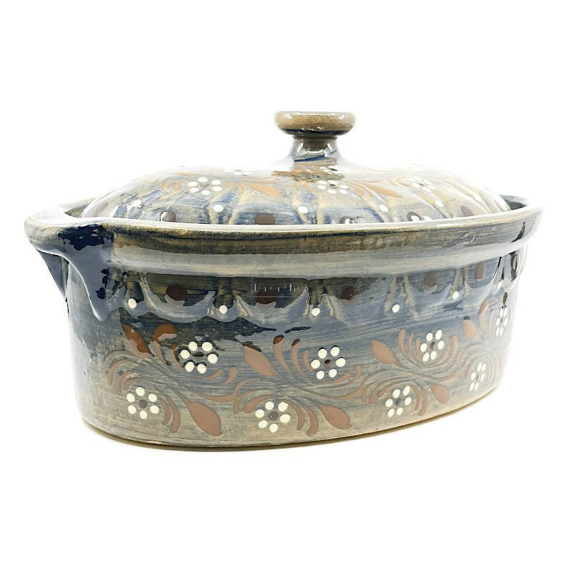 Baeckeoffe Terrine Blue Soufflenheim Brush Daisy 37 cm