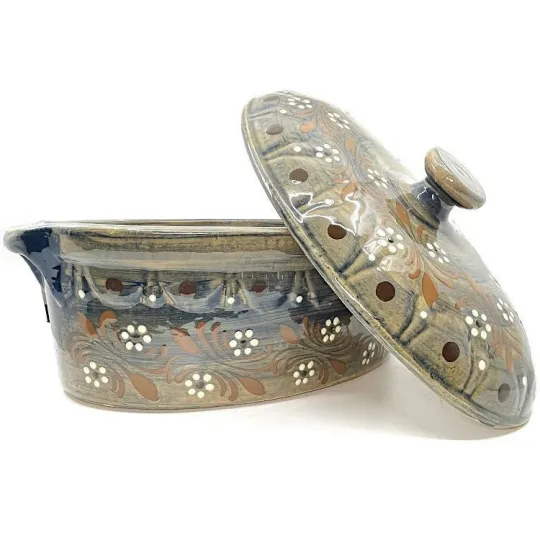 Terrine à Baeckeoffe Bleu Pinceau Soufflenheim Marguerite 37 cm