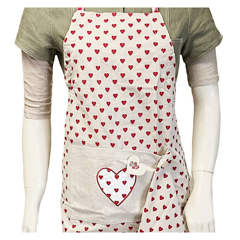 Adjustable Kitchen Apron with Embroidered Hearts and Tea Towel