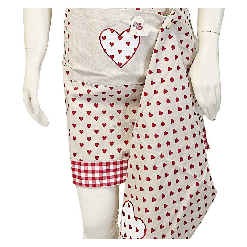 Tablier de Cuisine réglable brodé Coeurs avec Torchon