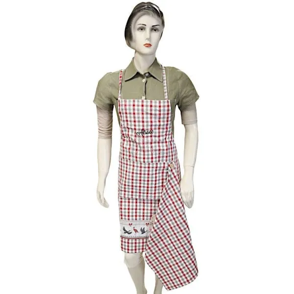 Tablier de Cuisine réglable Vichy décor Cigognes avec Torchon