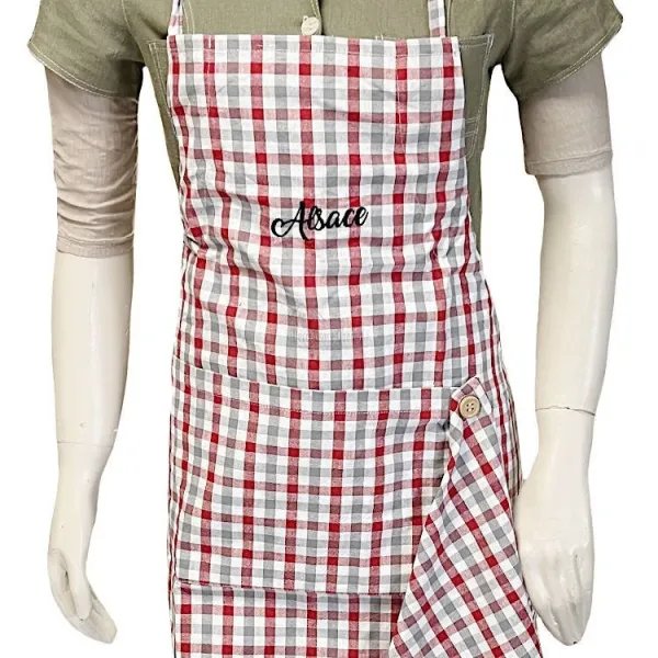 Tablier de Cuisine réglable Vichy décor Cigognes avec Torchon