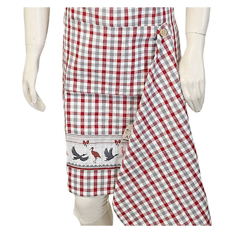 Adjustable Vichy Kitchen Apron with Stork Design and Kitchen Towel