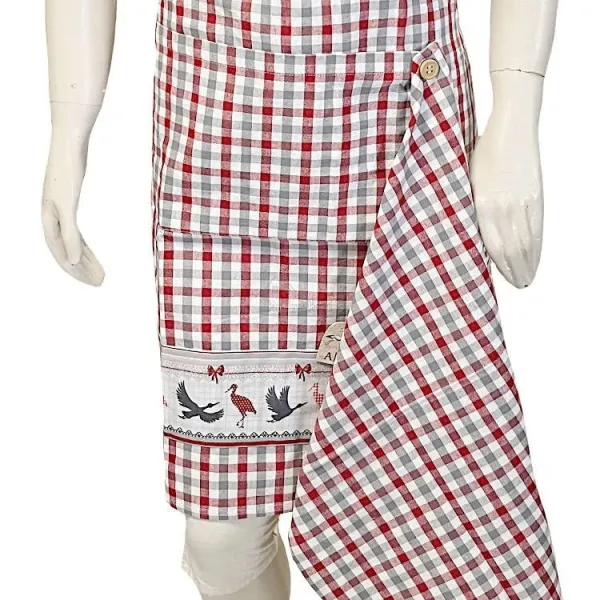 Tablier de Cuisine réglable Vichy décor Cigognes avec Torchon