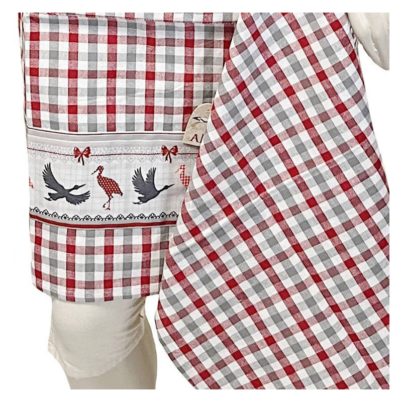 Adjustable Vichy Kitchen Apron with Stork Design and Kitchen Towel