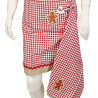Red Gingham Adjustable Kitchen Apron with Gingerbread Man Design and Dishcloth