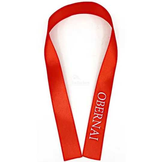Rood satijnen lint met opdruk Obernai