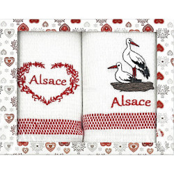 Duo of Alsatian Stork Kitchen Towels embroidered Alsace