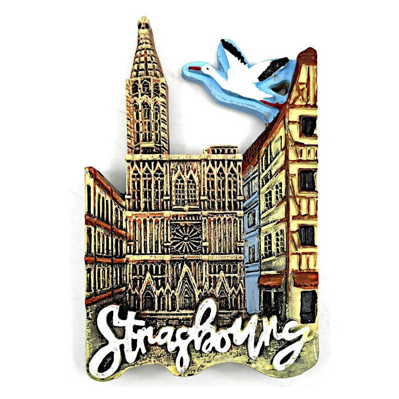 Magnet Décoratif Cathédrale Notre-Dame Strasbourg et Cigogne