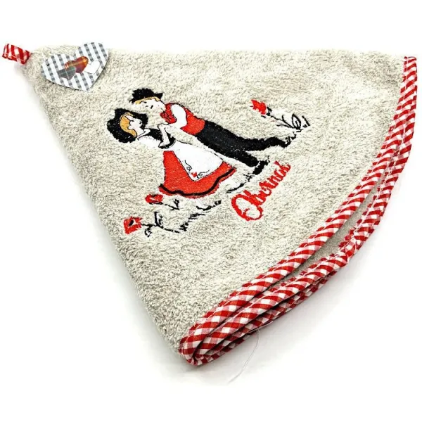 Essuie-Mains de Cuisine gris brodé Couple d'Alsacien et Obernai 65 cm