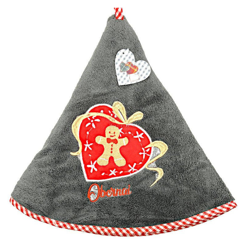Essuie-Mains de Cuisine anthracite brodé Bonhomme en Pain d'Epices et Obernai 65 cm