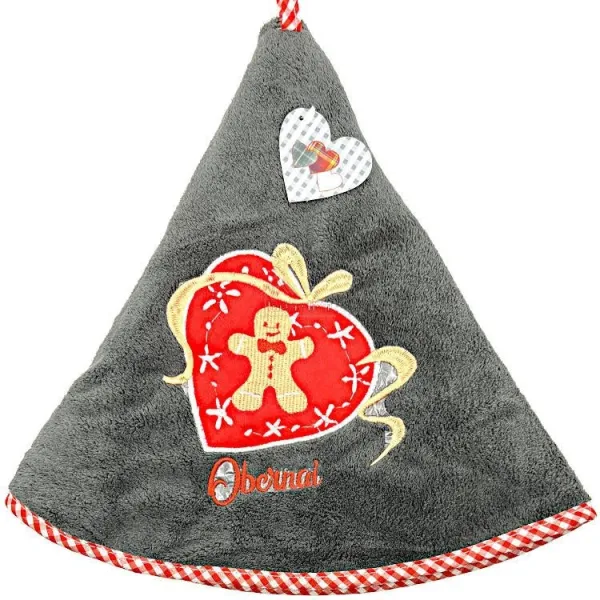 Essuie-Mains de Cuisine anthracite brodé Bonhomme en Pain d'Epices et Obernai 65 cm