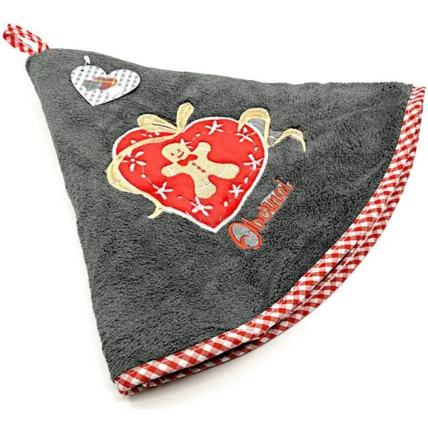 Essuie-Mains de Cuisine anthracite brodé Bonhomme en Pain d'Epices et Obernai 65 cm