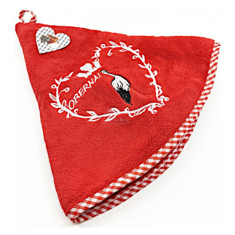 Red Kitchen Towels embroidered with Stork Heart and Obernai 65 cm
