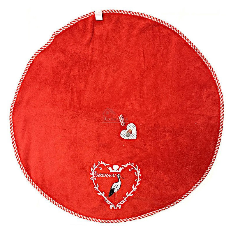 Rotes Küchenhandtuch, bestickt mit einem Storchenherz und Obernai 65 cm