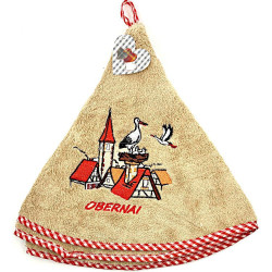 Küchenhandtuch beige mit Stickerei Elsässisches Dorf und Obernai 65 cm