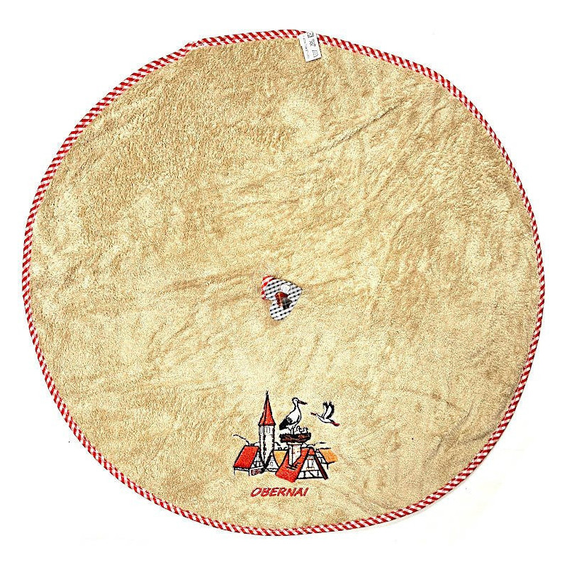 Küchenhandtuch beige mit Stickerei Elsässisches Dorf und Obernai 65 cm