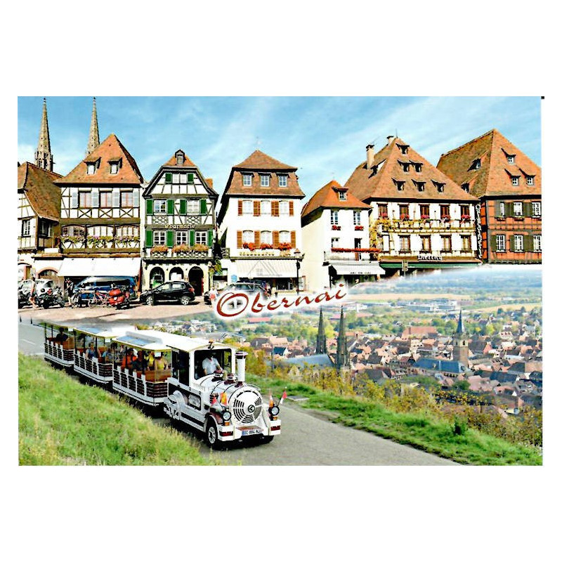 Postkarte City Center Obernai und seine kleinen Touristenzug