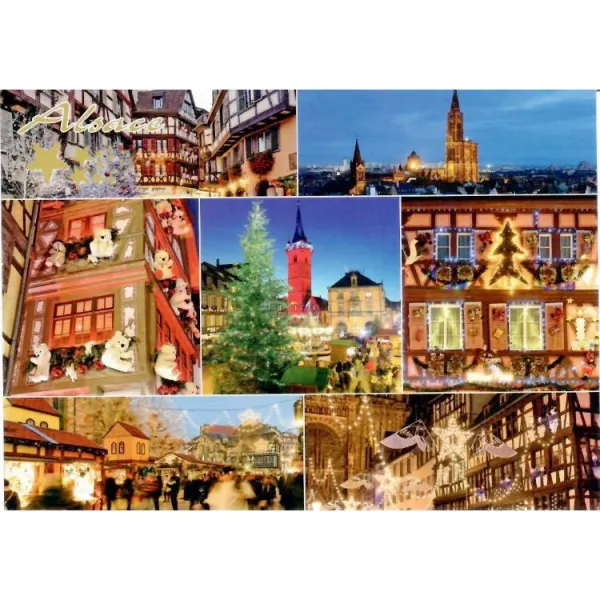 Postcard Obernai and Alsace Village at Christmas