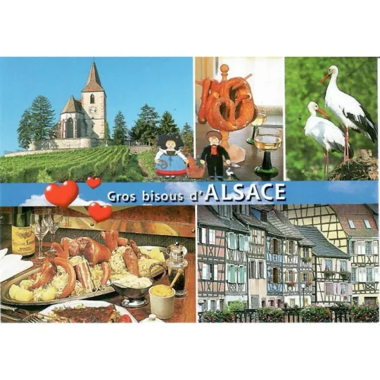 Carte Postale décors et Gros Bisous d'Alsace