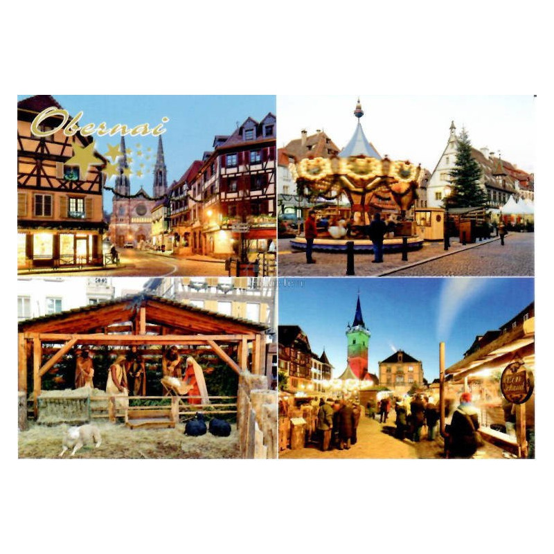 Postkarte Weihnachten in Obernai Marktplatz