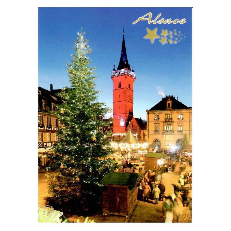 Carte Postale le Beffroi d'Obernai à Noël