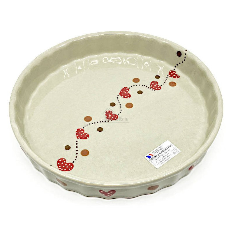 Tourtière Soufflenheim Gris Ciel frise Coeurs 26,5 cm