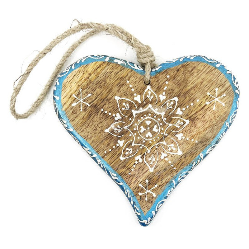 Coeur d'Alsace en Bois massif décoré bordure bleu