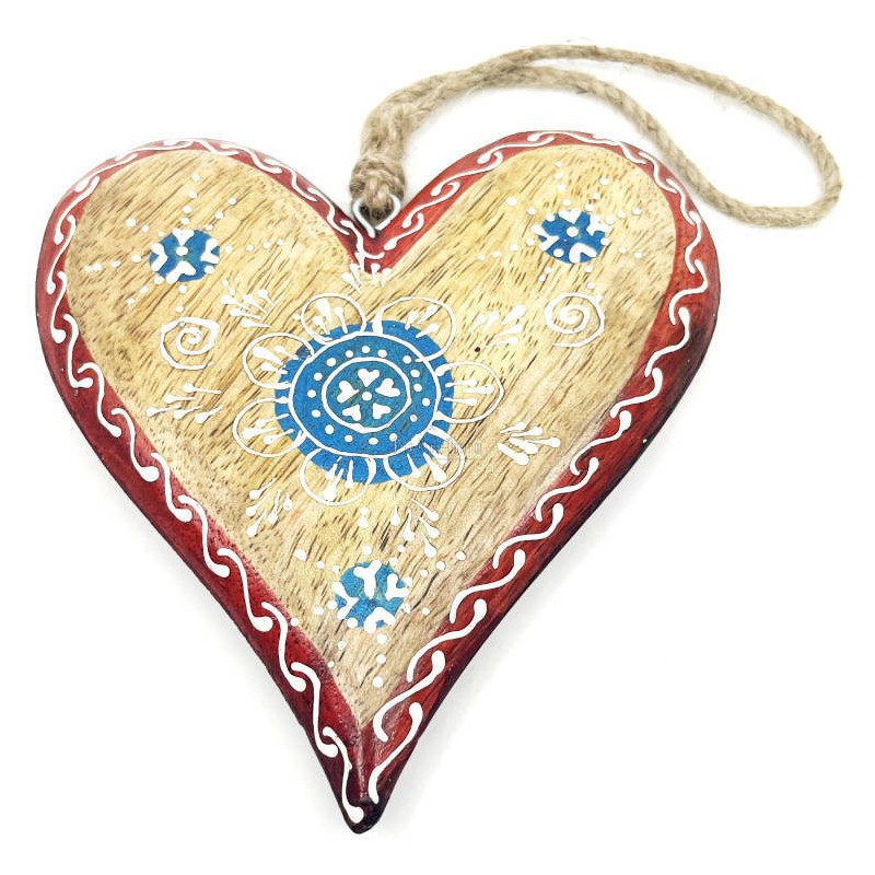 Solid wood Heart of Alsace decorated in blue with a red border