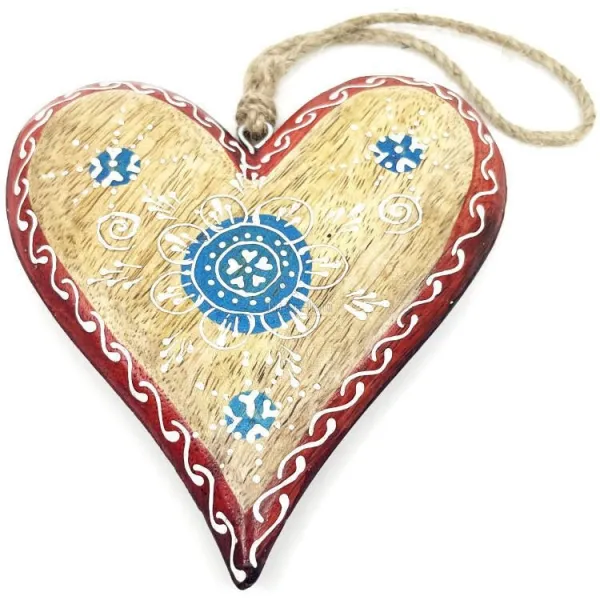 Solid wood Heart of Alsace decorated in blue with a red border