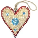 Solid wood Heart of Alsace decorated in blue with a red border