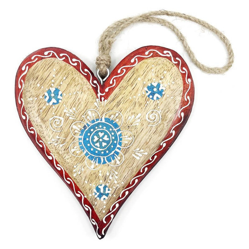 Solid wood Heart of Alsace decorated in blue with a red border