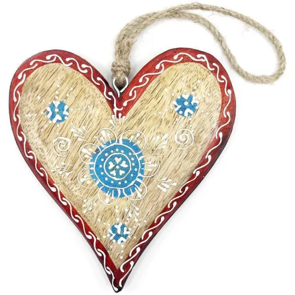 Solid wood Heart of Alsace decorated in blue with a red border