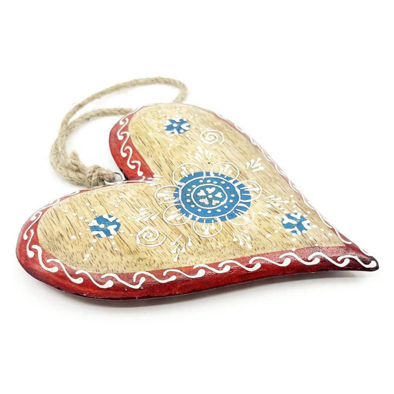 Solid wood Heart of Alsace decorated in blue with a red border