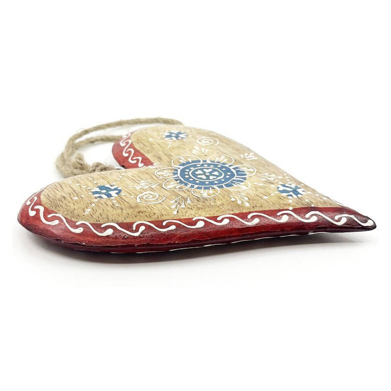 Solid wood Heart of Alsace decorated in blue with a red border