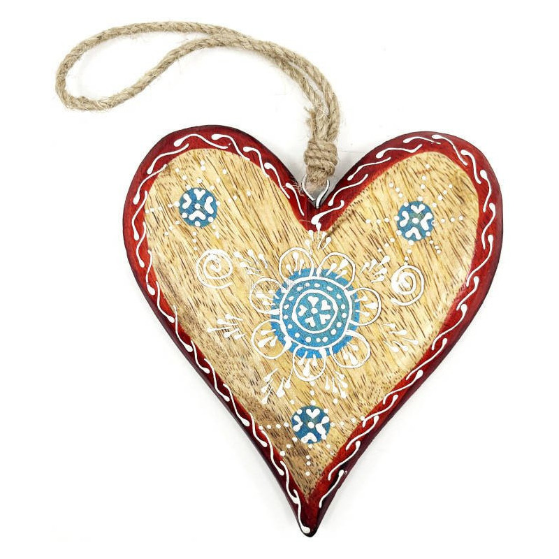 Coeur d'Alsace en Bois massif décors bleu bordure rouge