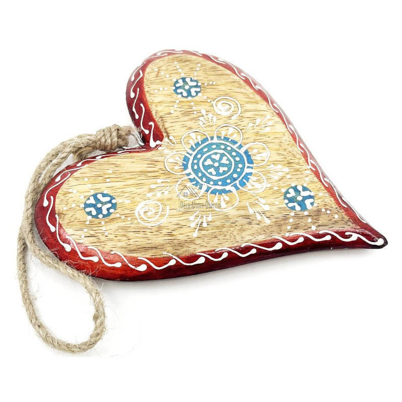 Solid wood Heart of Alsace decorated in blue with a red border