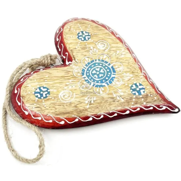 Solid wood Heart of Alsace decorated in blue with a red border