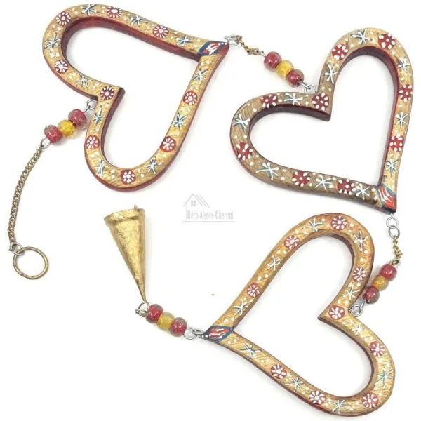 Trio of 3 decorated Solid Wood Alsatian Hearts and Tinkerbell