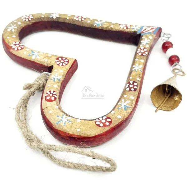 Elsässisches Herz aus Massivholz mit Glöckchen