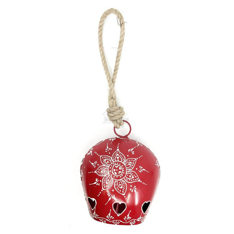 Cloche en Métal rouge incrusté de Coeurs d'Alsace
