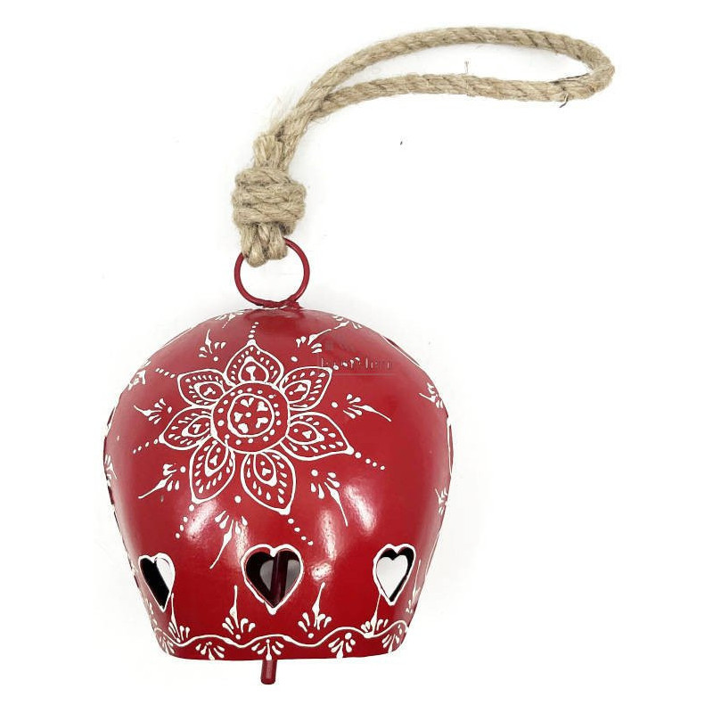 Cloche en Métal rouge incrusté de Coeurs d'Alsace