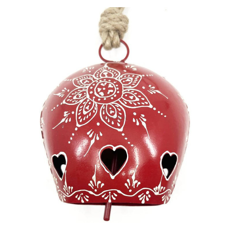 Cloche en Métal rouge incrusté de Coeurs d'Alsace
