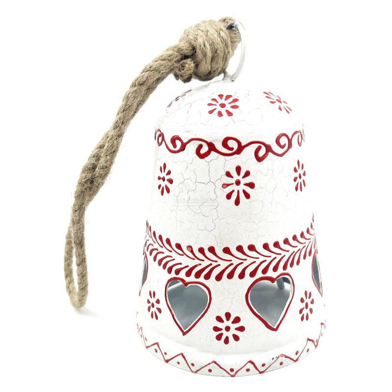 Grande Cloche en Métal blanc incrusté de Coeurs d'Alsace