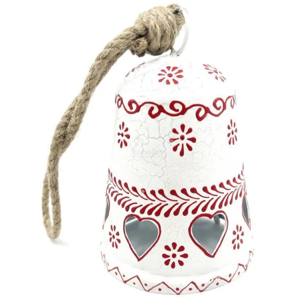 Grande Cloche en Métal blanc incrusté de Coeurs d'Alsace